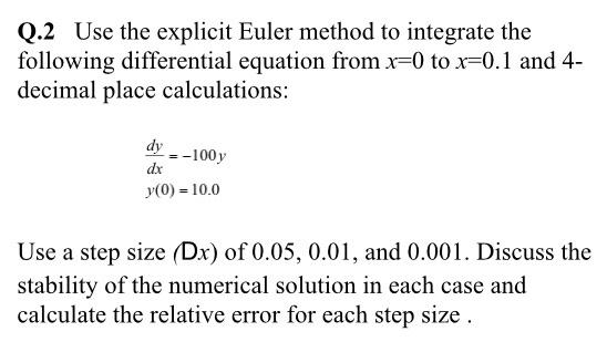 Solved Q.2 Use the explicit Euler method to integrate the | Chegg.com