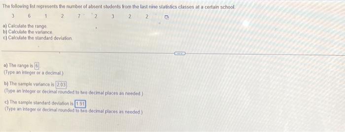 Solved The following list represents the number of absent | Chegg.com