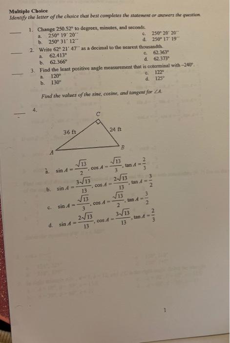 Solved A B Multiple Choice Identify The Letter Of The Choice | Chegg.com