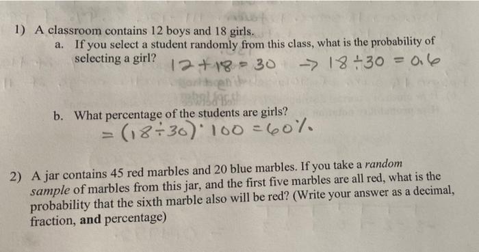 Solved 1) A Classroom Contains 12 Boys And 18 Girls. A. If | Chegg.com