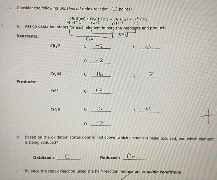 Solved 1. Consider The Following Unbalanced Redox Reaction. | Chegg.com