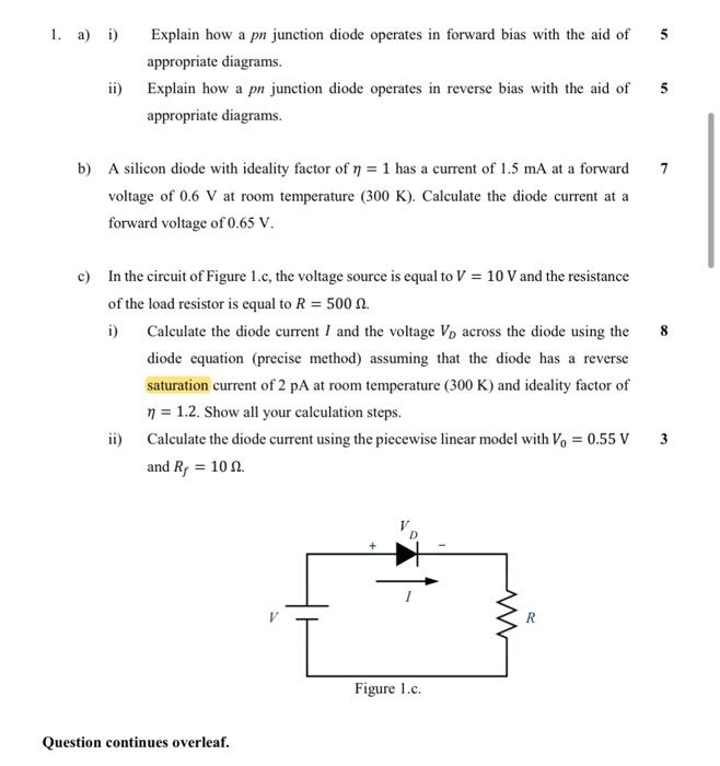 Solved 5 1. A) I) Explain How A Pn Junction Diode Operates | Chegg.com