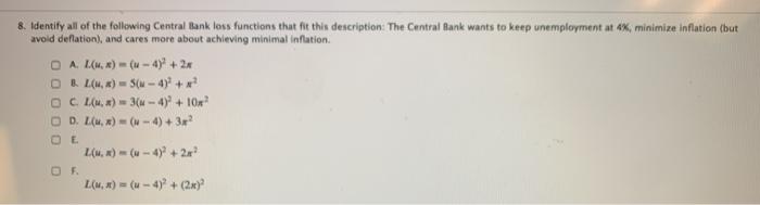 Solved 8. Identify all of the following Central Bank loss | Chegg.com