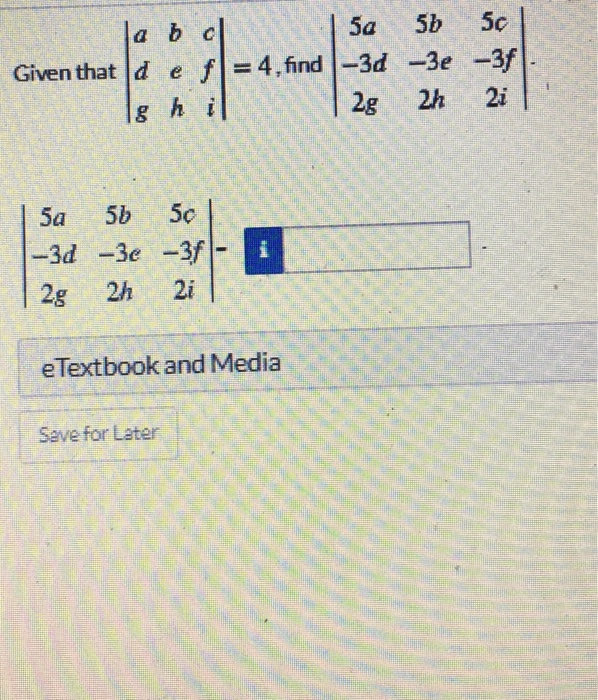 Solved 5b a b cl 5a 5¢ Given that d e f = 4, find-3d -3e | Chegg.com