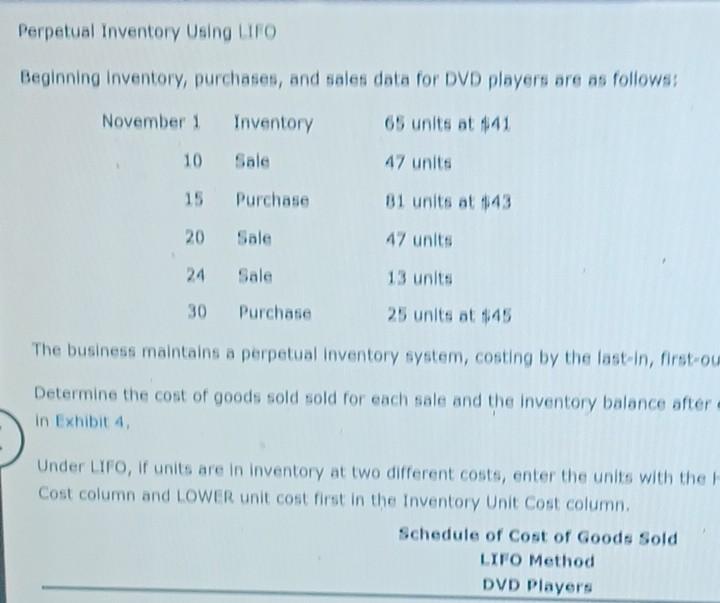 Solved Perpetual Inventory Using LIIO Beginning Inventory, | Chegg.com