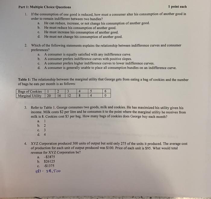 Solved a. Part 1: Multiple Choice Questions 1 point each 1. | Chegg.com