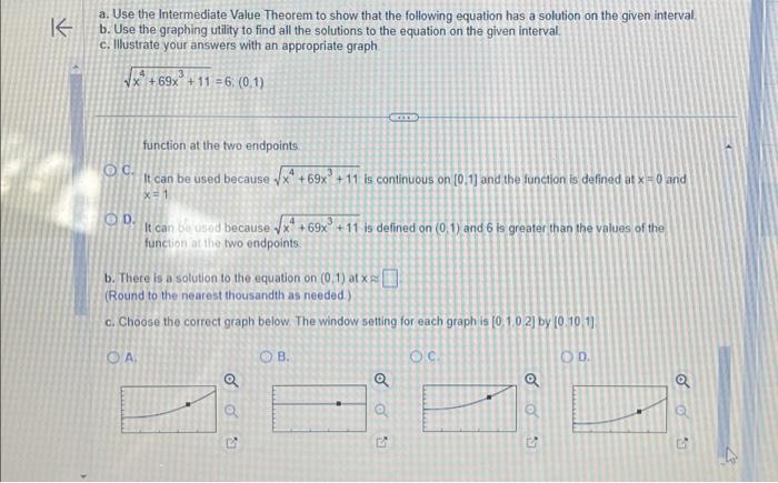 Solved a. Use the Intermediate Value Theorem to show that | Chegg.com