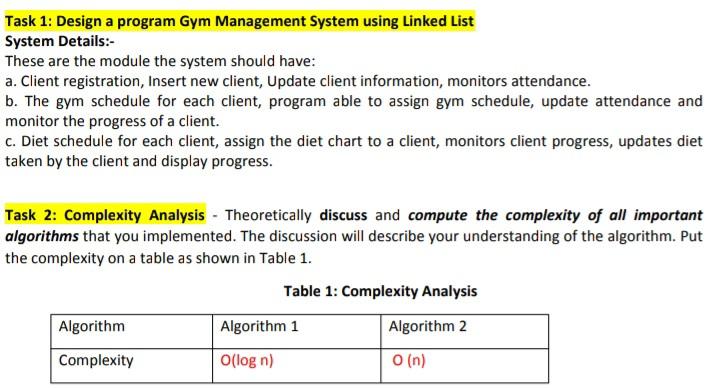 Solved Task 1: Design a program Gym Management System using | Chegg.com