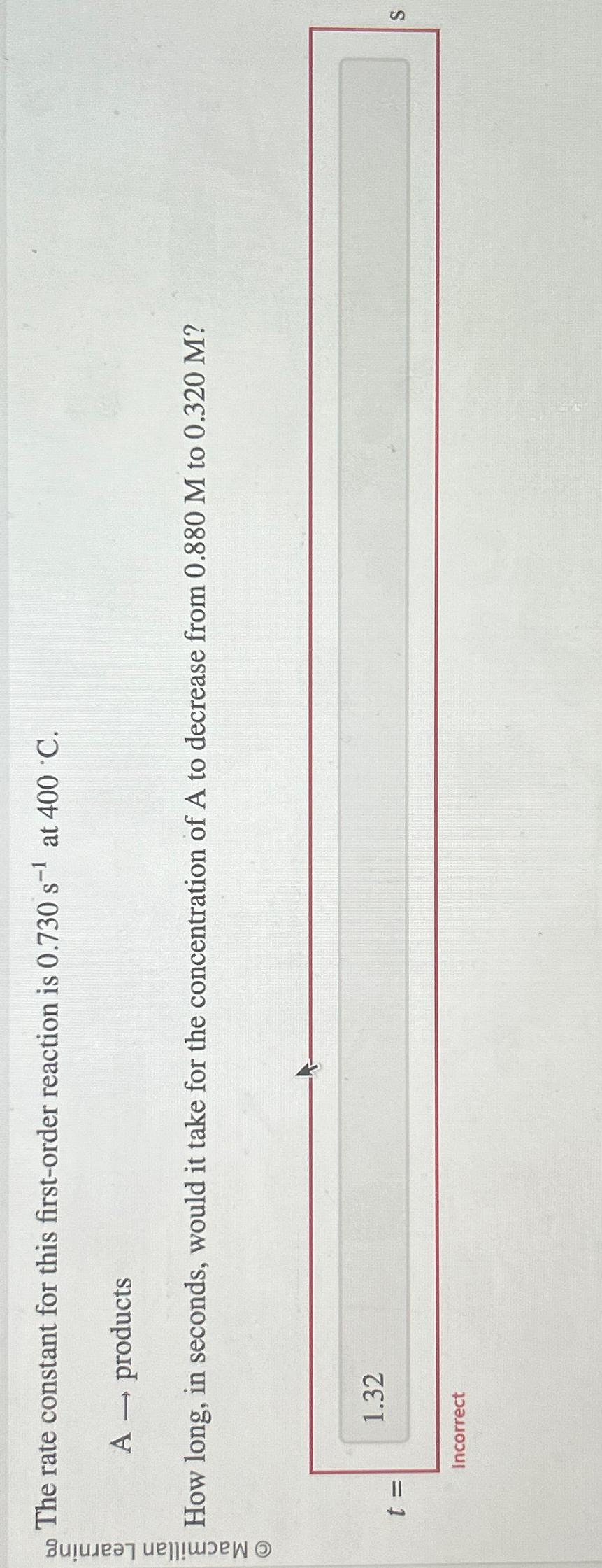 Solved The rate constant for this first-order reaction is | Chegg.com