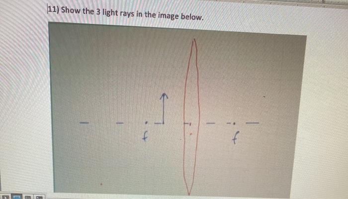 Solved 11) Show the 3 light rays in the image below. f f | Chegg.com