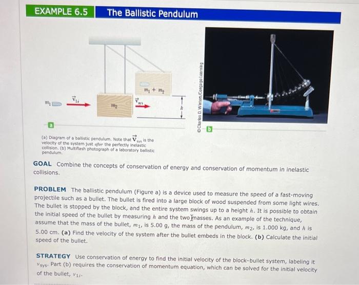 Solved (a) Diagram of a ballistic pendulum, Note that vsy is | Chegg.com