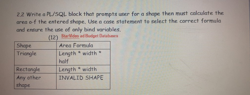 Solved 2.2 Write a PL/SQL block that prompts user for a | Chegg.com