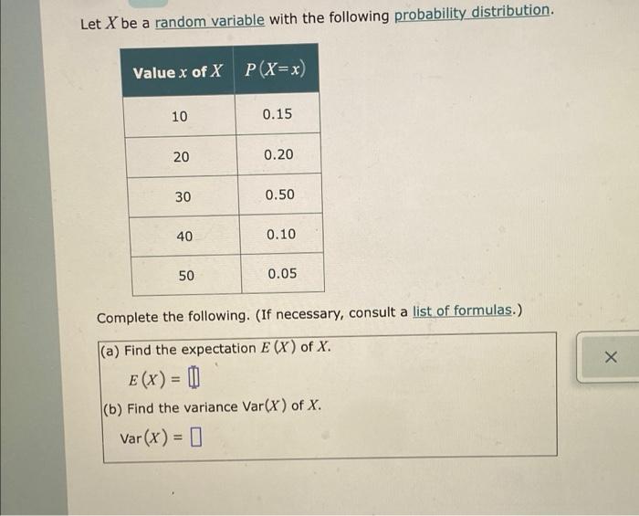 Solved Let X be a random variable with the following | Chegg.com