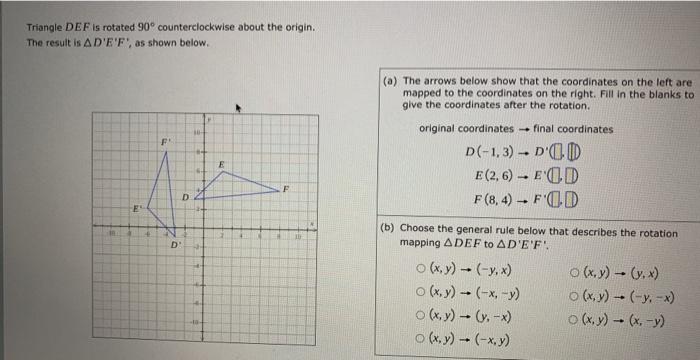 In the figure below, Triangle A has been rotated about the origin. Which  Triangle shows a 90 degree 