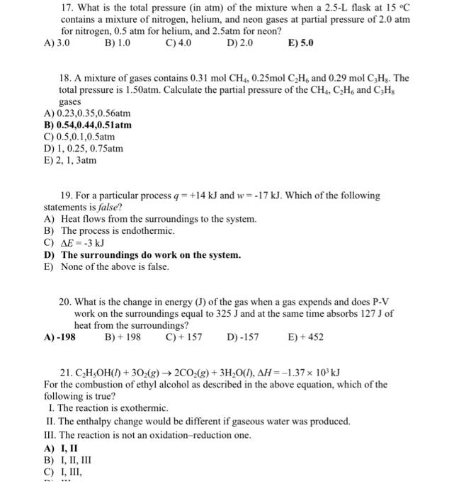 Solved 17. What is the total pressure (in atm) of the | Chegg.com