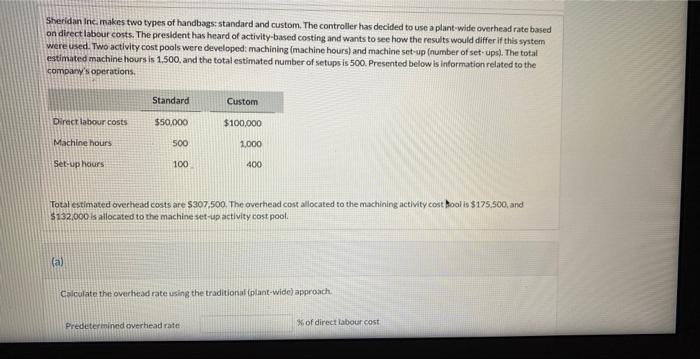 Solved Steridan Inci makes two types of handbags: standard | Chegg.com