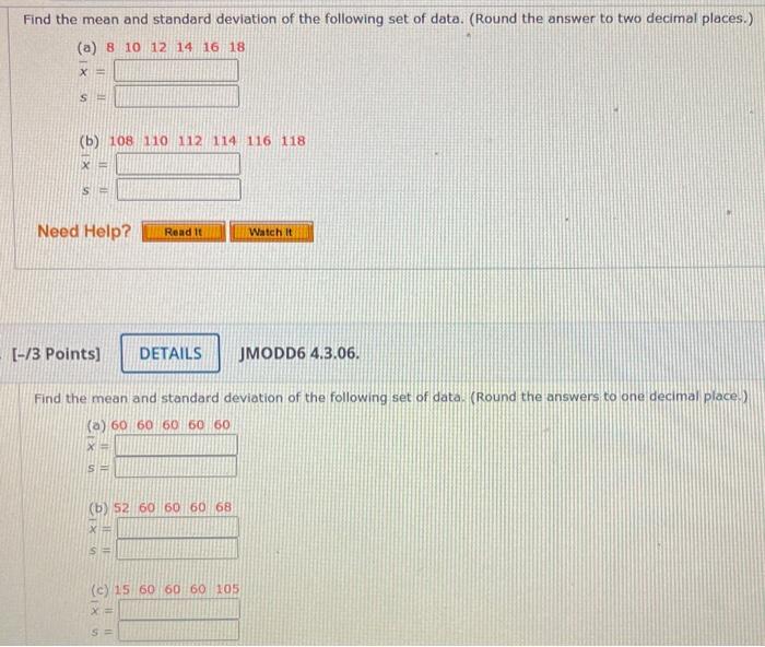 Solved Find the mean and standard deviation of the following | Chegg.com
