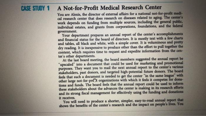 case study 1 a not for profit medical research center