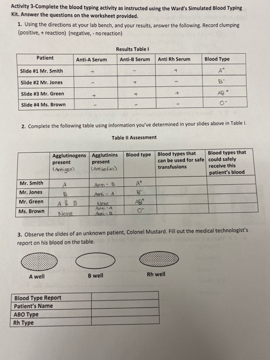 Solved Activity 3 Complete The Blood Typing Activity As Chegg