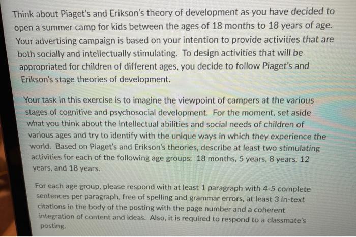 Piaget and outlet erikson theories