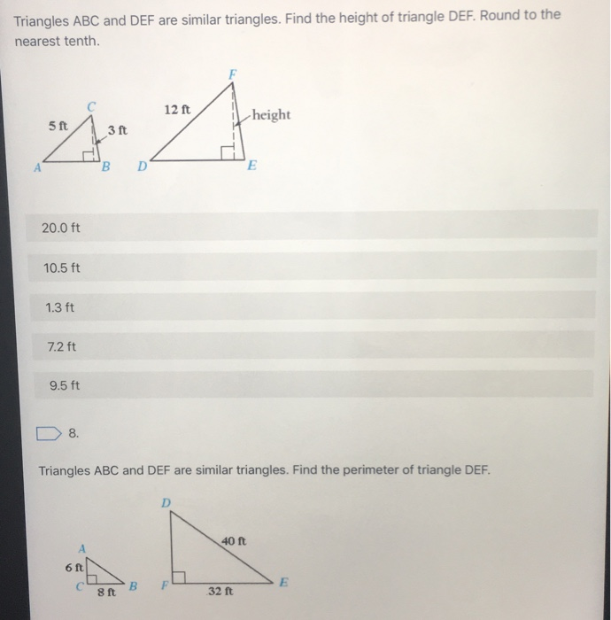 Solved Triangles Abc And Def Are Similar Triangles Find The 0331