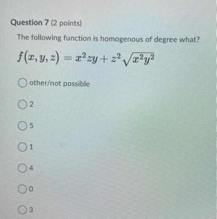 Solved Question 7 (2 points) The following function is | Chegg.com