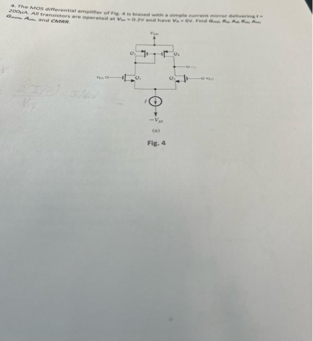 4. The Mos differential amplifier of tith. 4 is | Chegg.com