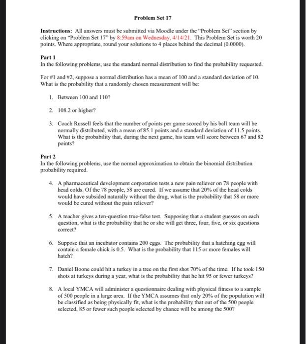 Solved Problem Set 17 Instructions: All answers must be | Chegg.com