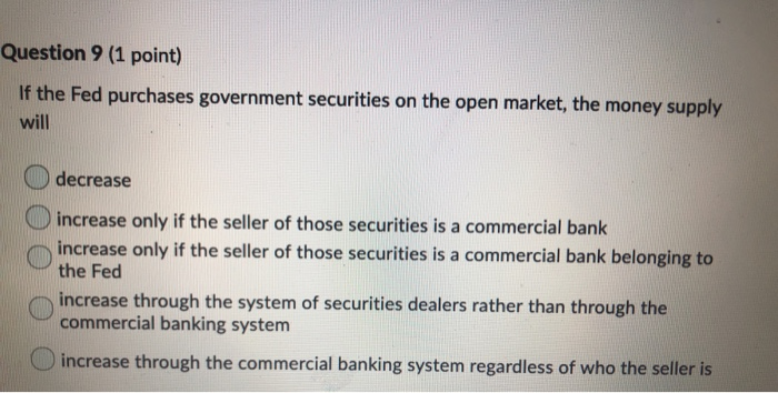 Solved Question 9 (1 Point) If The Fed Purchases Government | Chegg.com