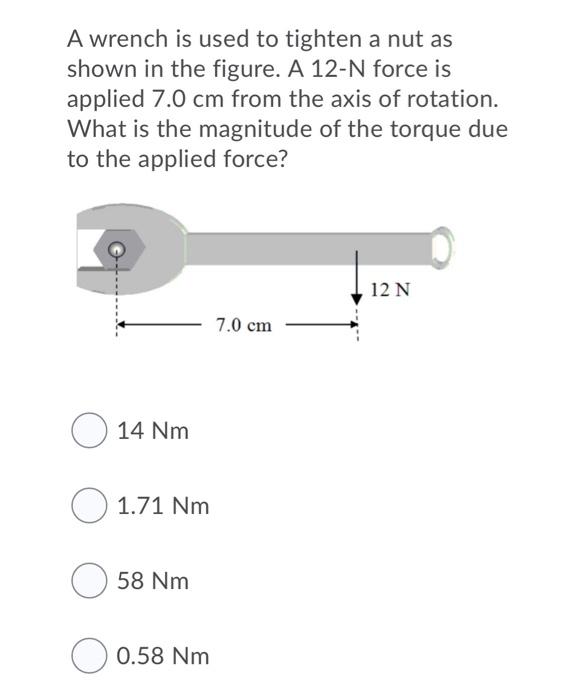 Solved A wrench is used to tighten a nut as shown in the