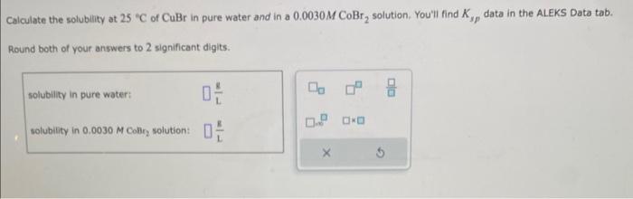 Solved Calculate the solubility at 25∘C of CuBr in pure | Chegg.com