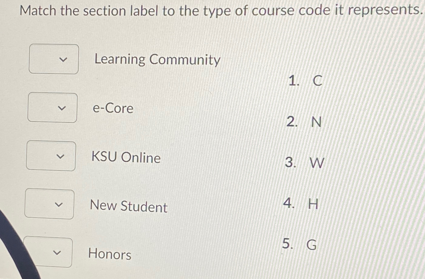 Match the section label to the type of course code it | Chegg.com
