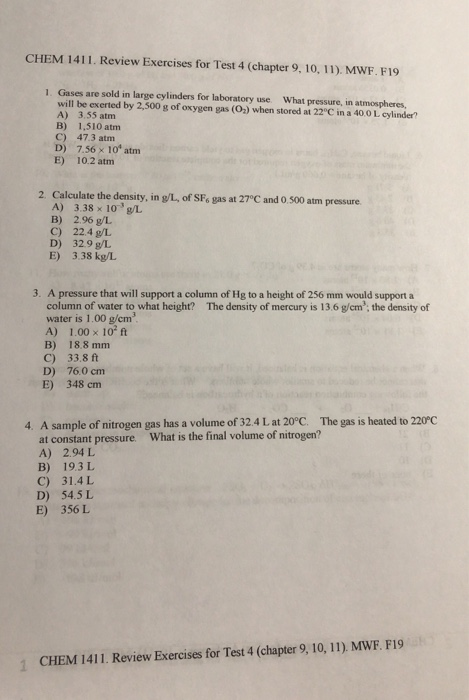 Solved CHEM 1411. Review Exercises For Test 4 (chapter 9, | Chegg.com