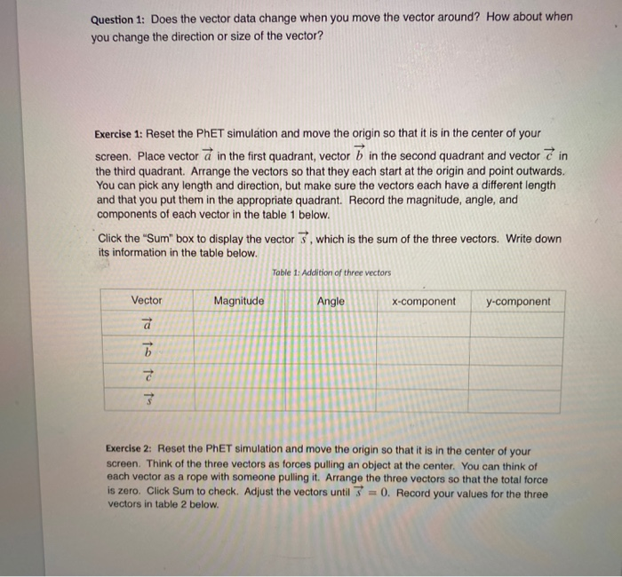 Solved Question 1: Does the vector data change when you move | Chegg.com