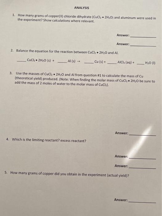 Solved ANALYSIS 1. How many grams of copper(II) chloride
