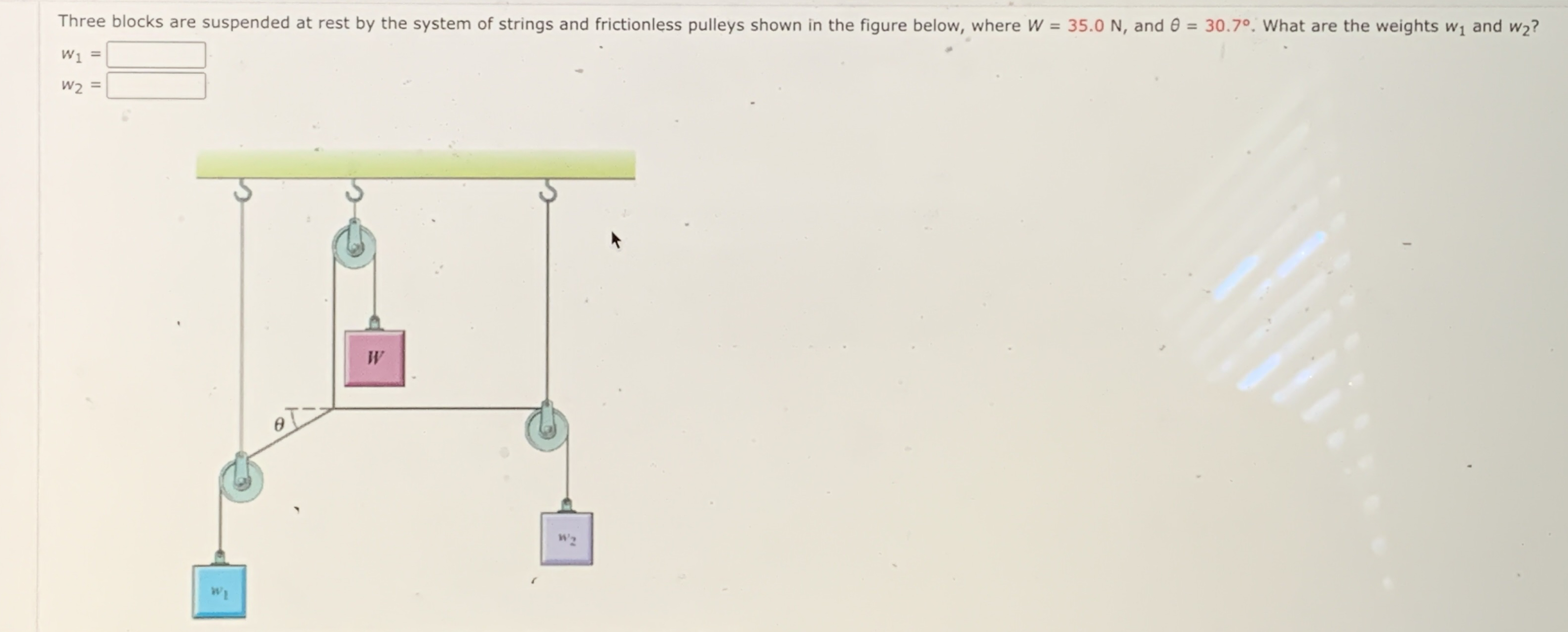 Solved Three blocks are suspended at rest by the system of | Chegg.com