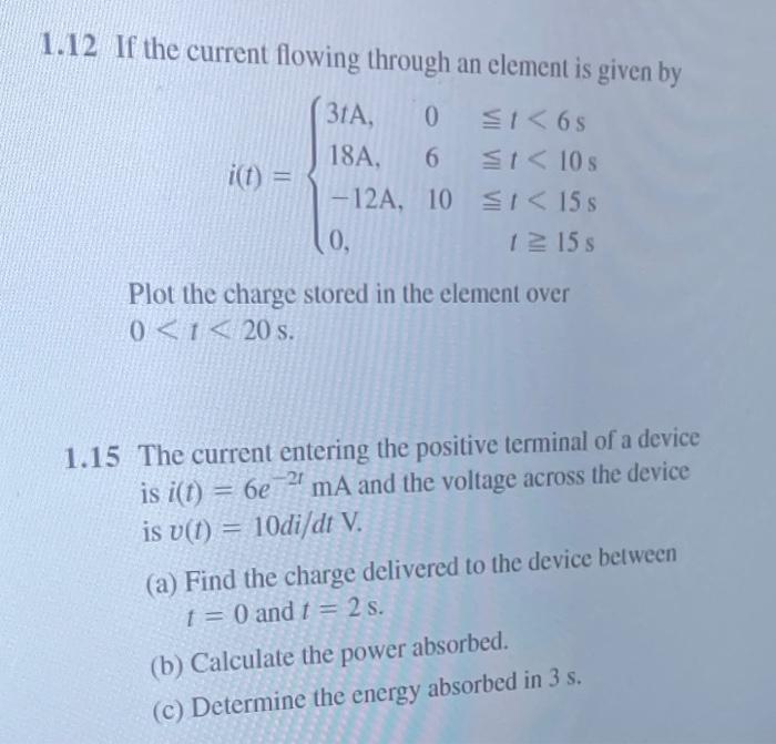 Solved 1.12 If the current flowing through an element is | Chegg.com