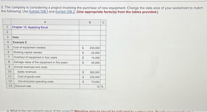 Solved Required information Chapter 12: Applying Excel: | Chegg.com