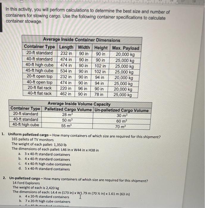 Solved In this activity, you will perform calculations to | Chegg.com