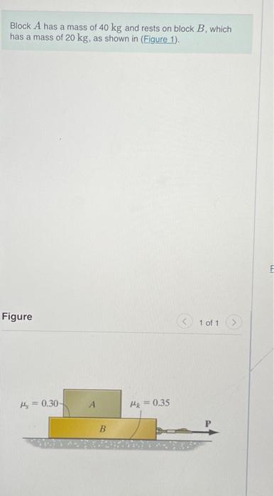 Solved Block A Has A Mass Of 40 Kg And Rests On Block B, | Chegg.com