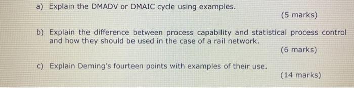 Solved a) Explain the DMADV or DMAIC cycle using examples. | Chegg.com