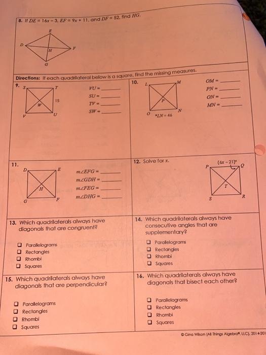 If Each Quadrilateral Below Is A Square Find The Missing Measures Solved Unit 7 Polygons Quadrilaterals Name Id Homework 4 1 Answer Transtutors Find The Measure Of Each N So