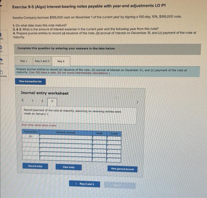 Solved Exercise 9 5 Algo Interest Bearing Notes Payable