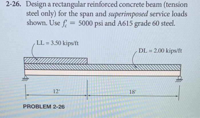 Solved 2-26. Design a rectangular reinforced concrete beam | Chegg.com