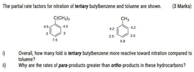 Solved The partial rate factors for nitration of tertiary | Chegg.com