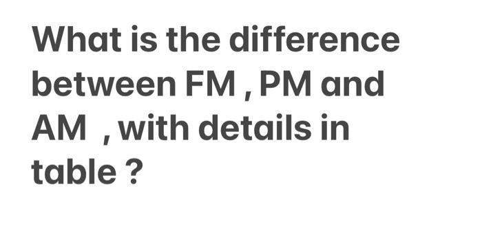 Solved What is the difference between FM, PM and AM , with | Chegg.com