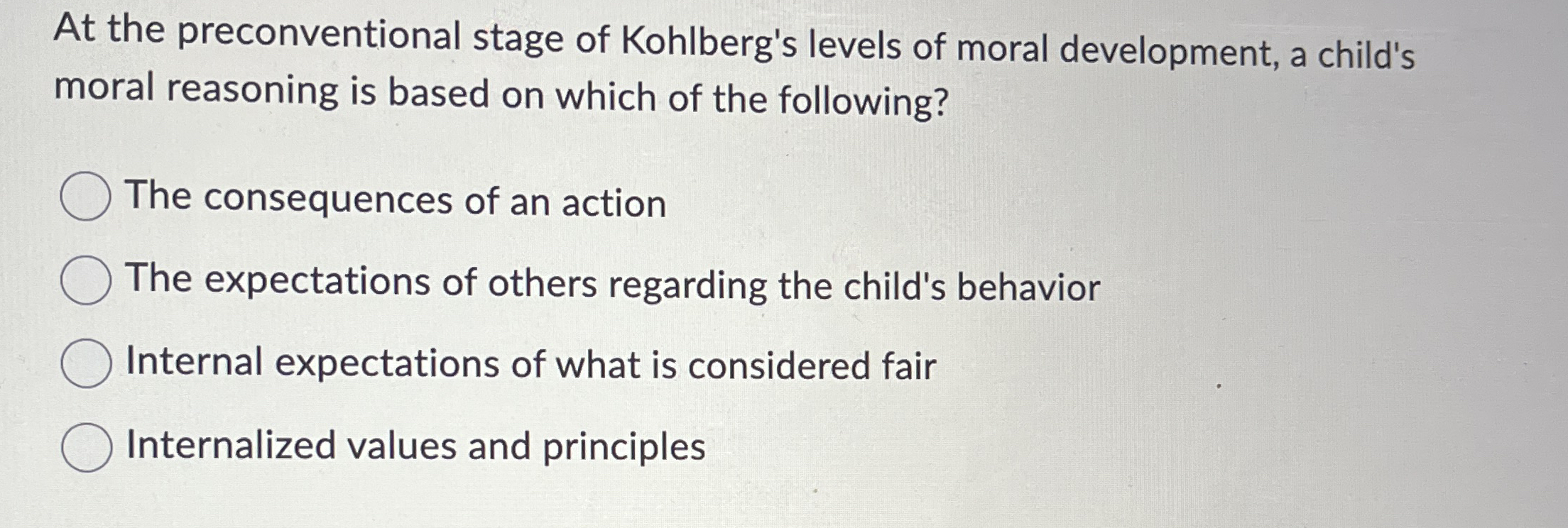 [Solved] At the preconventional stage of Kohlberg's lev