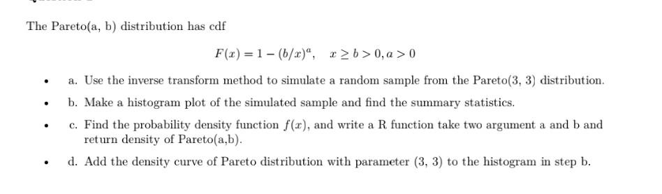 Solved The Pareto(a, B) Distribution Has Cdf | Chegg.com