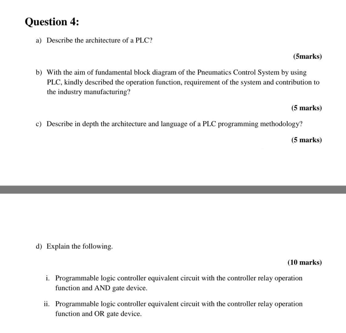 Solved a) Describe the architecture of a PLC? (5marks) b) | Chegg.com