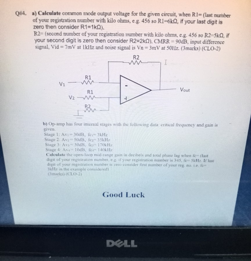 Q4. a) Calculate common mode output voltage for the